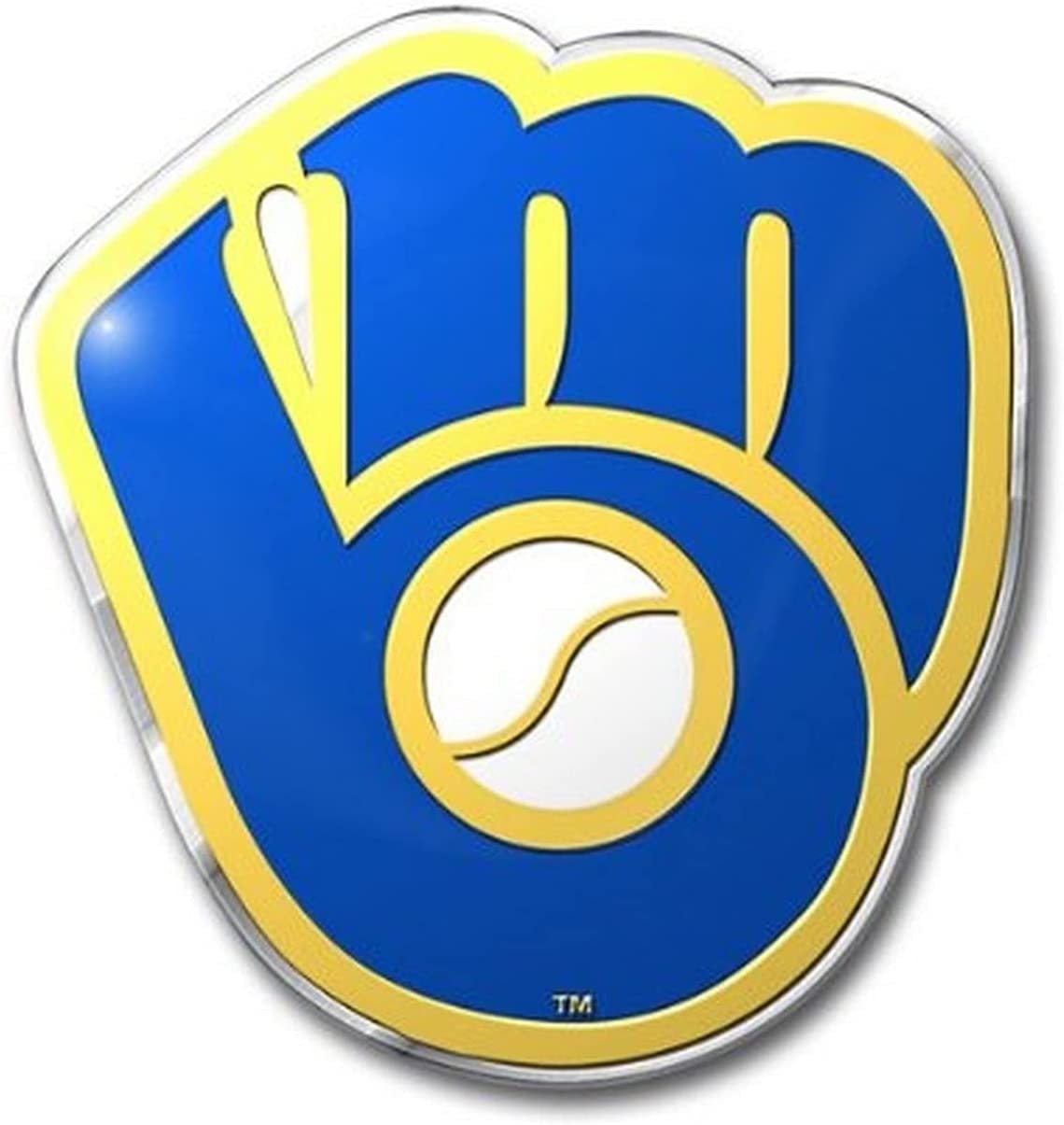 Milwaukee Brewers Auto Emblem, Aluminum Metal, Embossed Team Color, Raised Decal Sticker, Full Adhesive Backing