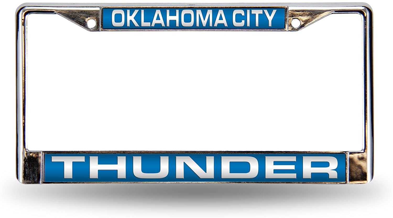 Oklahoma City Thunder Metal License Plate Frame Chrome Tag Cover, Laser Acrylic Mirrored Inserts, 12x6 Inch