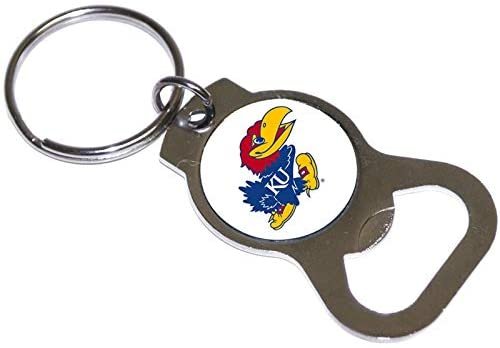 University of Kansas Jayhawks Premium Solid Metal Bottle Opener Keychain, Silver Key Ring, Team Logo