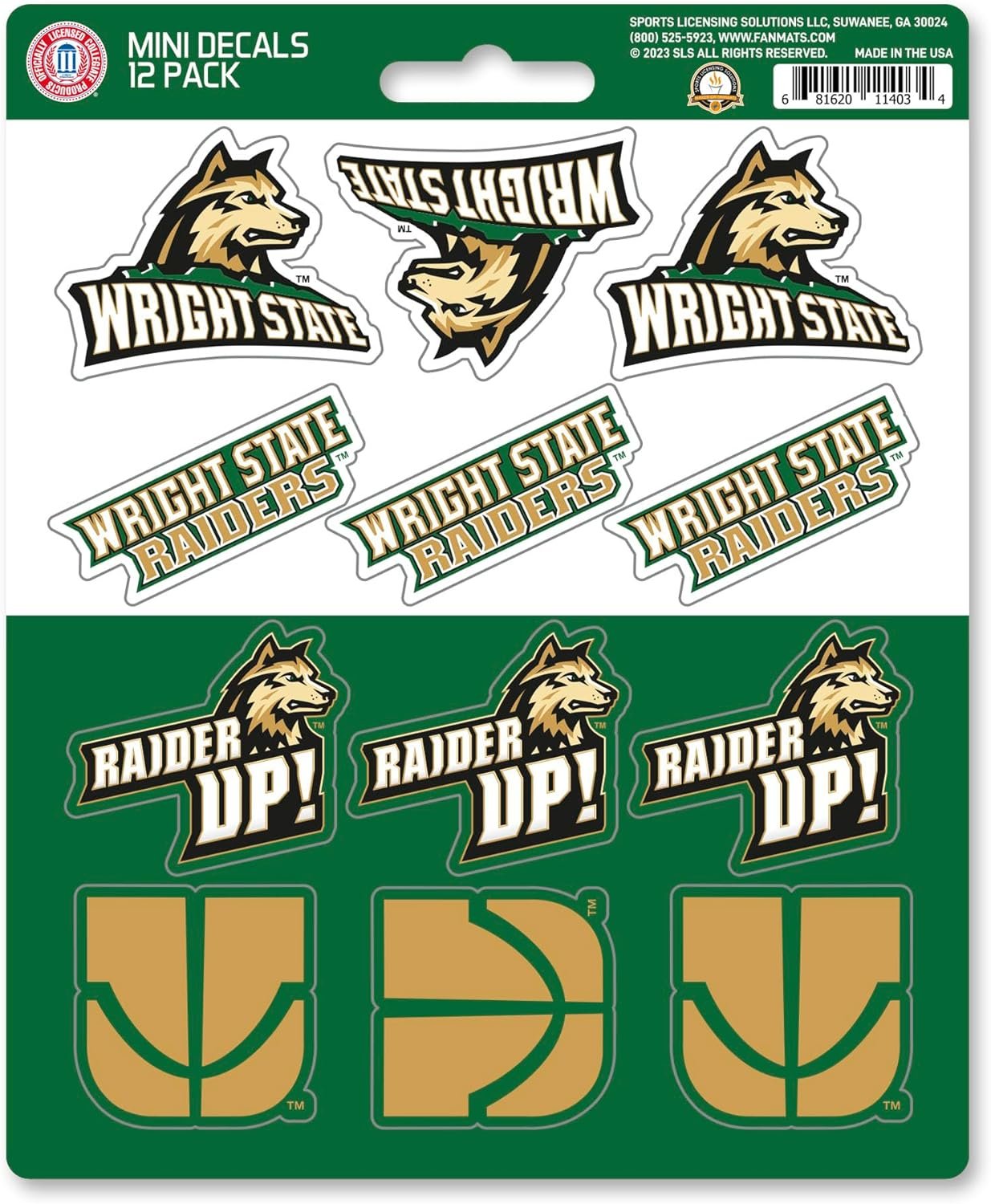 Wright State University Raiders 12-Piece Mini Decal Sticker Set, 5x6 Inch Sheet, Gift for football fans for any hard surfaces around home, automotive, personal items