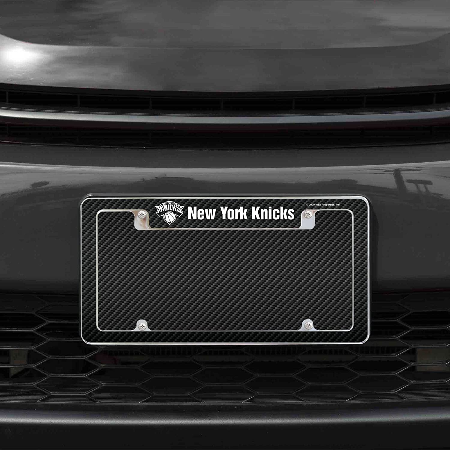 New York Knicks Metal License Plate Frame Chrome Tag Cover Carbon Fiber Design 6x12 Inch