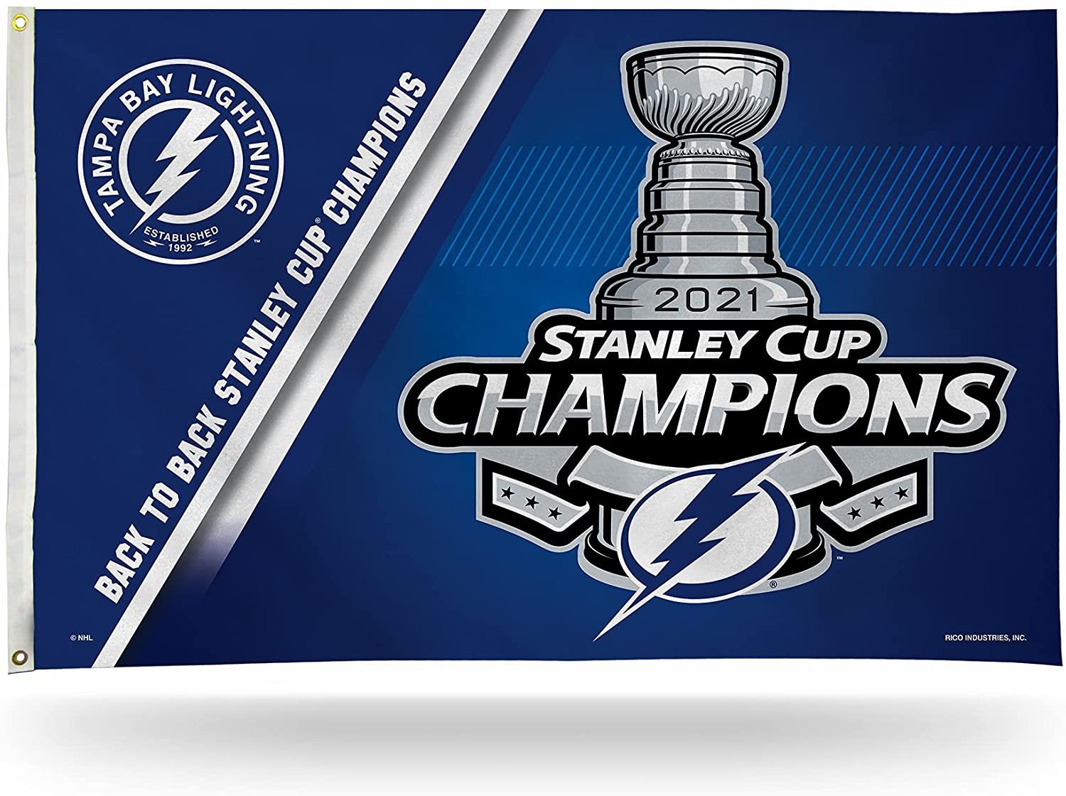 Tampa Bay Lightning 2021 Stanley Cup Champions Premium 3x5 Feet Flag Banner, Metal Grommets, Outdoor Use, Single Sided
