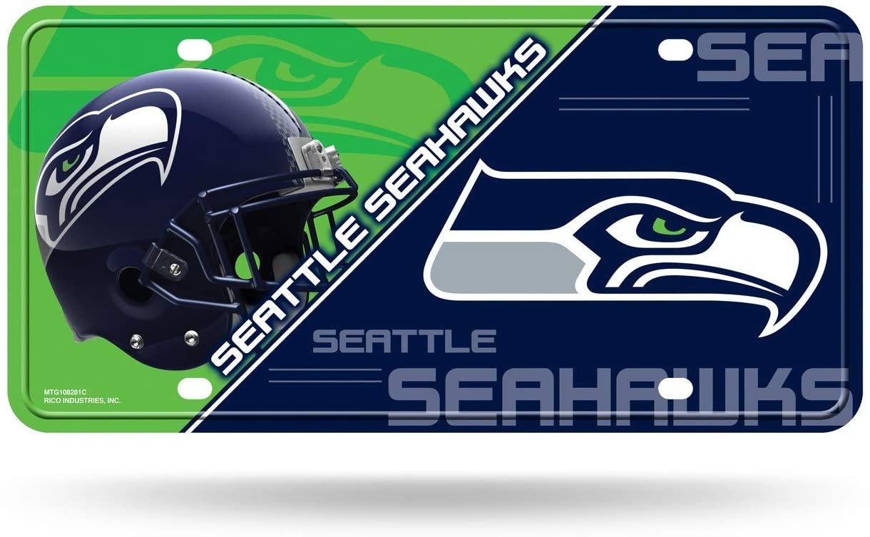 Seattle Seahawks Metal Auto Tag License Plate, Split Design, 6x12 Inch