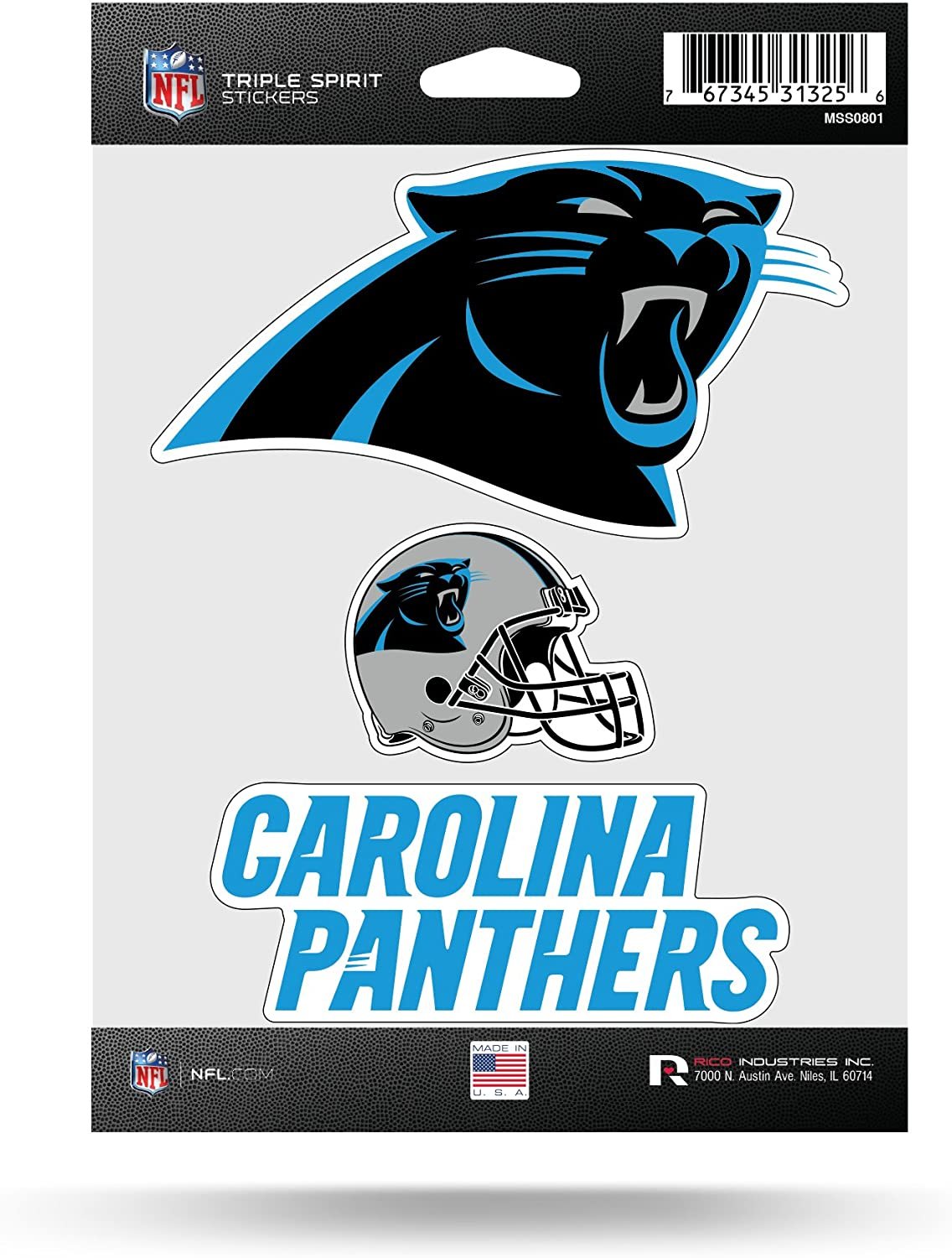 Carolina Panthers Die Cut 3-Piece Triple Spirit Sticker Sheet
