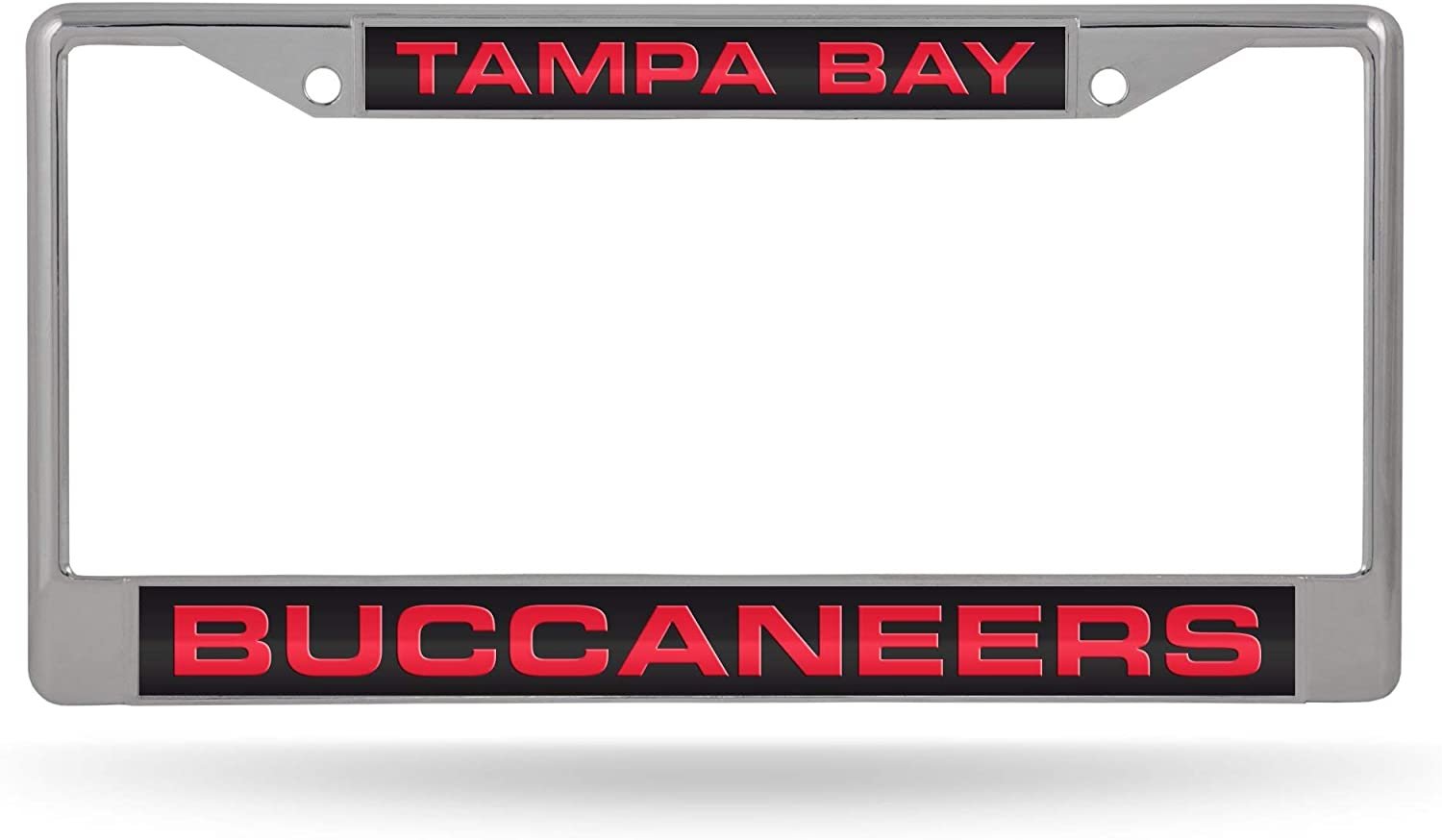 Tampa Bay Buccaneers Metal License Plate Frame Chrome Tag Cover, Laser Acrylic Mirrored Inserts, 12x6 Inch