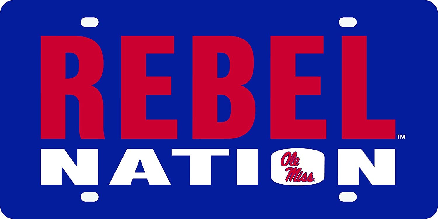 University of Mississippi Rebels Ole Miss Laser Cut Tag License Plate, Nation, Mirrored Acrylic Inlaid, 12x6 Inch