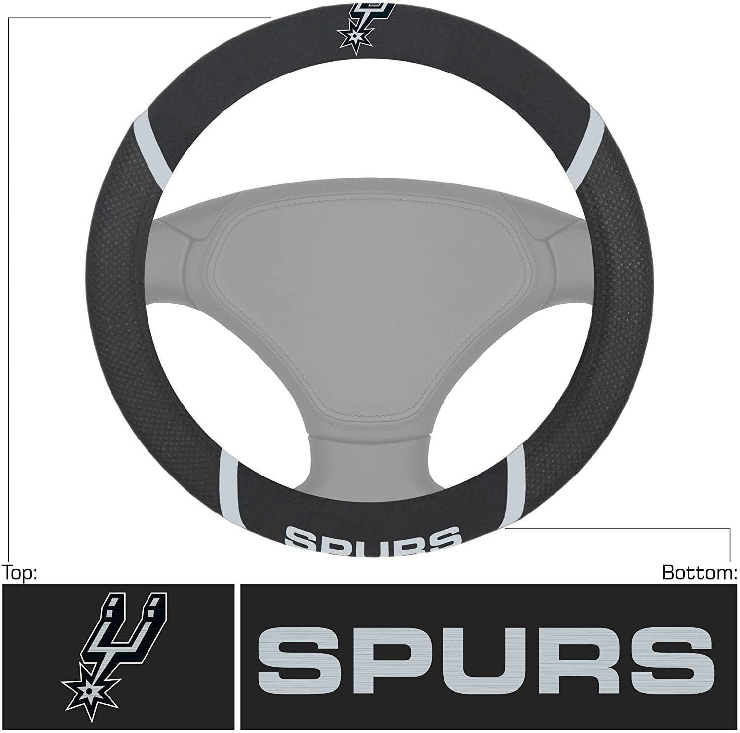 San Antonio Spurs Steering Wheel Cover Premium Embroidered Black 15 Inch