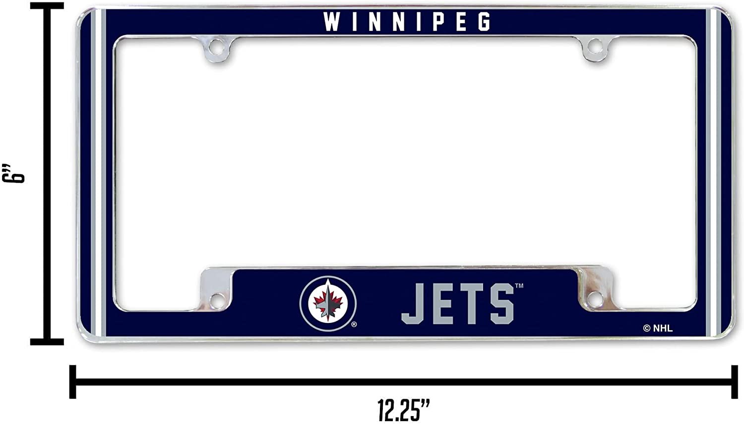 Winnipeg Jets Metal License Plate Frame Chrome Tag Cover Alternate Design 6x12 Inch