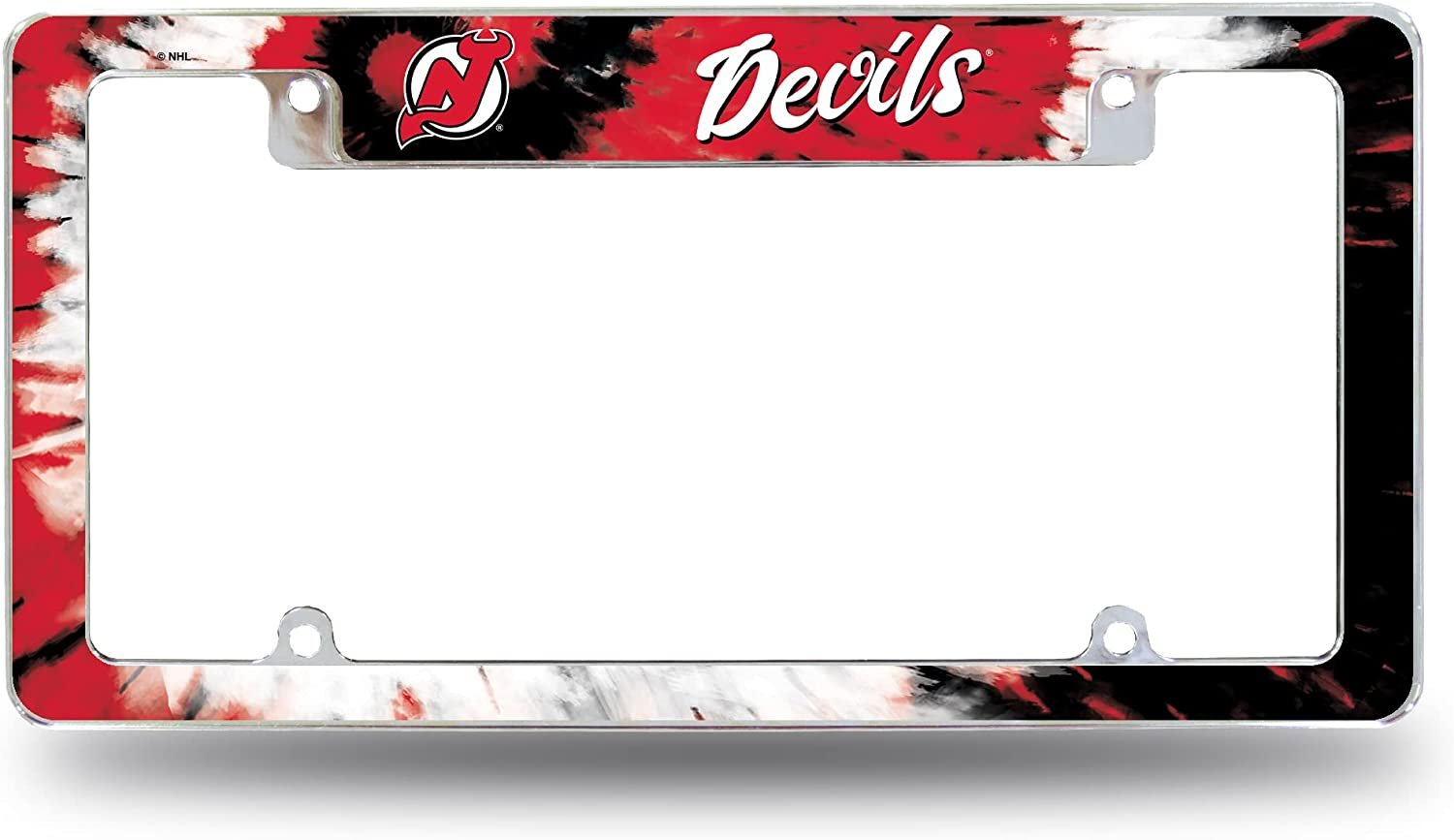 New Jersey Devils Metal License Plate Frame Chrome Tag Cover Tie Dye Design 6x12 Inch