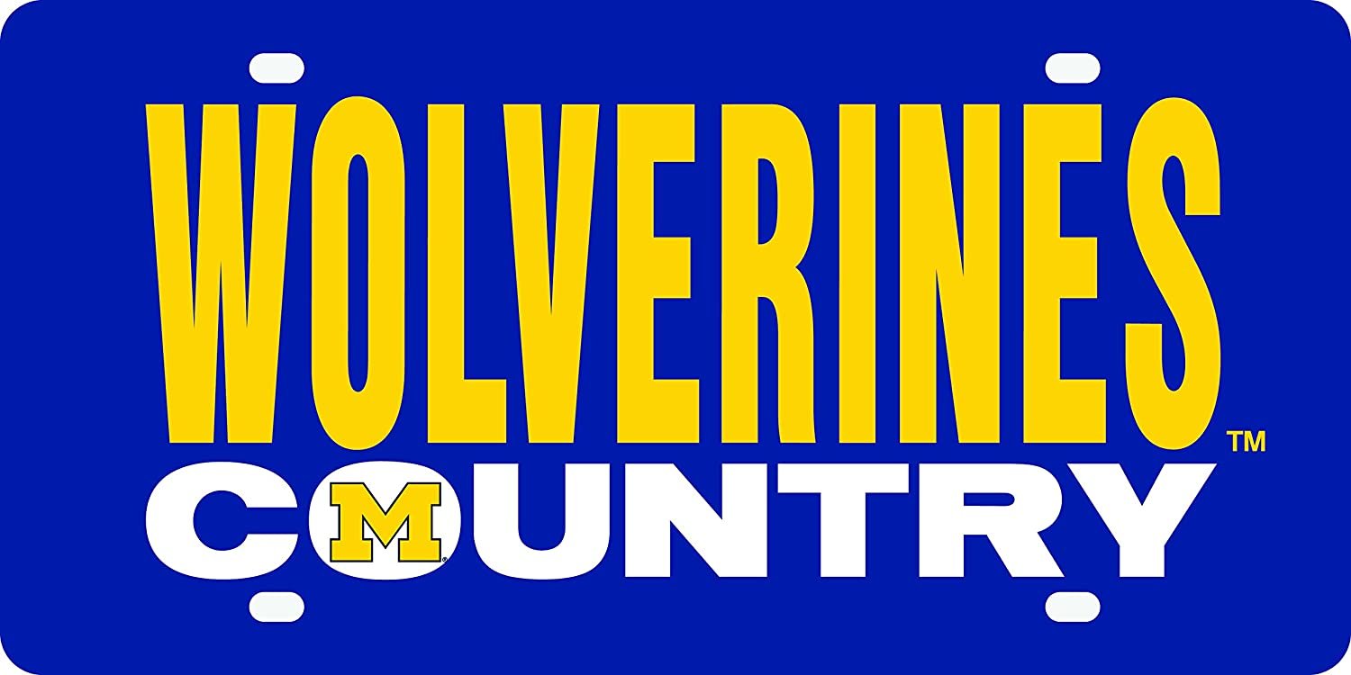 University of Michigan Wolverines Premium Laser Cut Tag License Plate, Country Design, Mirrored Acrylic Inlaid, 6x12 Inch