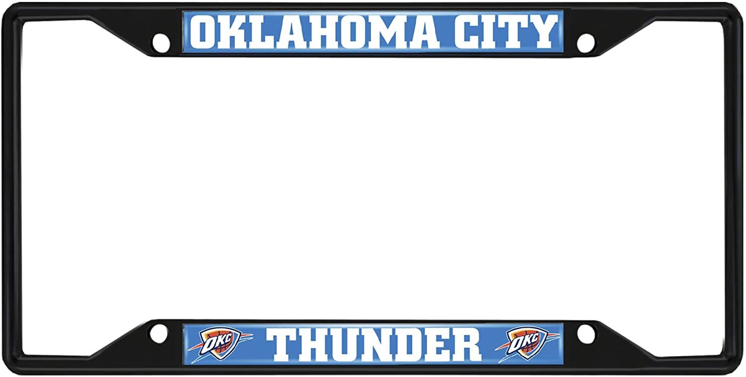 Oklahoma City Thunder Black Metal License Plate Frame Tag Cover, 6x12 Inch