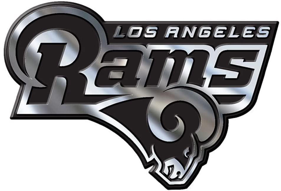 Los Angeles Rams with City Name Auto Emblem, Plastic Molded, Silver Chrome Color, Raised 3D Effect, Adhesive Backing
