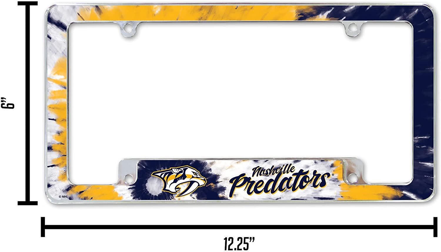Nashville Predators Metal License Plate Frame Chrome Tag Cover Tie Dye Design 6x12 Inch
