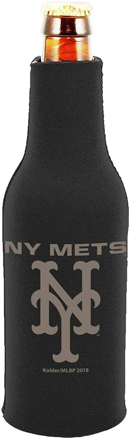 New York Mets 2-Pack Tonal Black Design Zipper Bottle Neoprene Beverage Insulator Holder Baseball