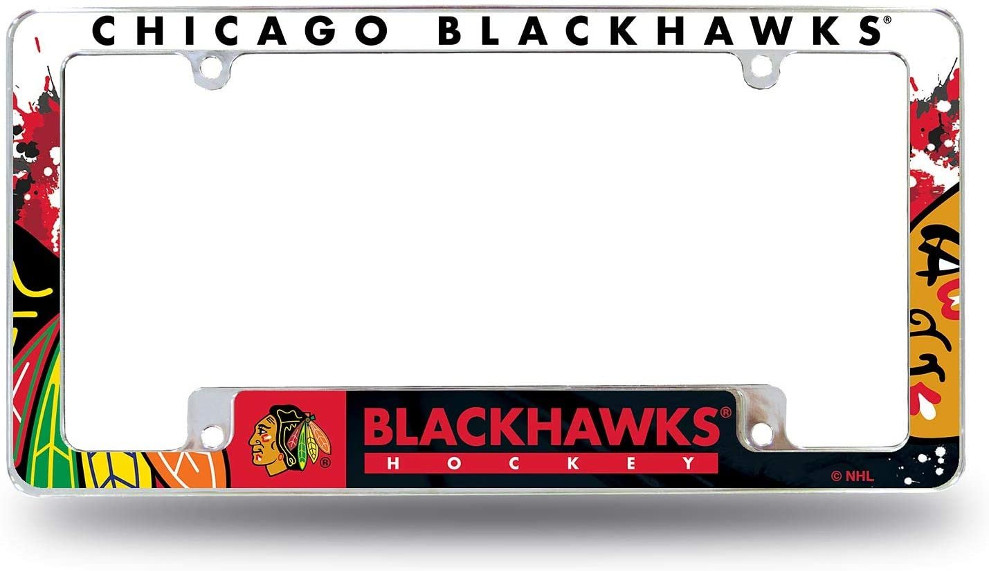 Chicago Blackhawks Metal License Plate Frame Tag Cover All Over Design Heavy Gauge