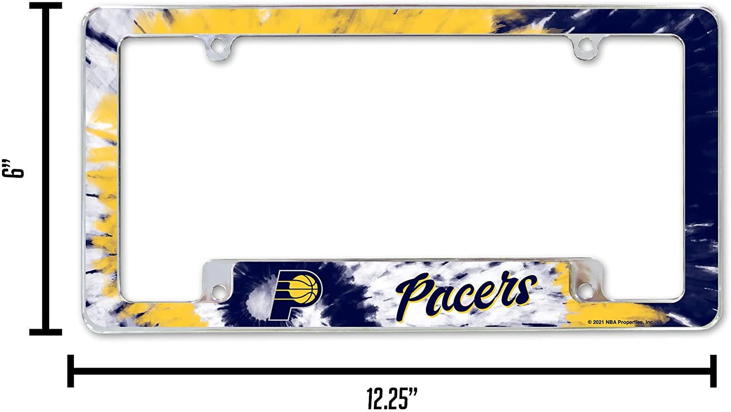 Indiana Pacers Metal License Plate Frame Chrome Tag Cover Tie Dye Design 6x12 Inch