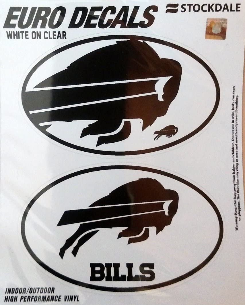 Buffalo Bills 2-Piece White and Clear Euro Decal Sticker Set, 4x2.5 Inch Each