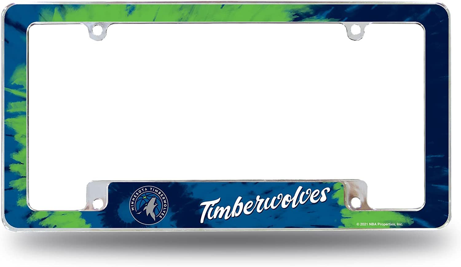 Minnesota Timberwolves Metal License Plate Frame Chrome Tag Cover Tie Dye Design 6x12 Inch