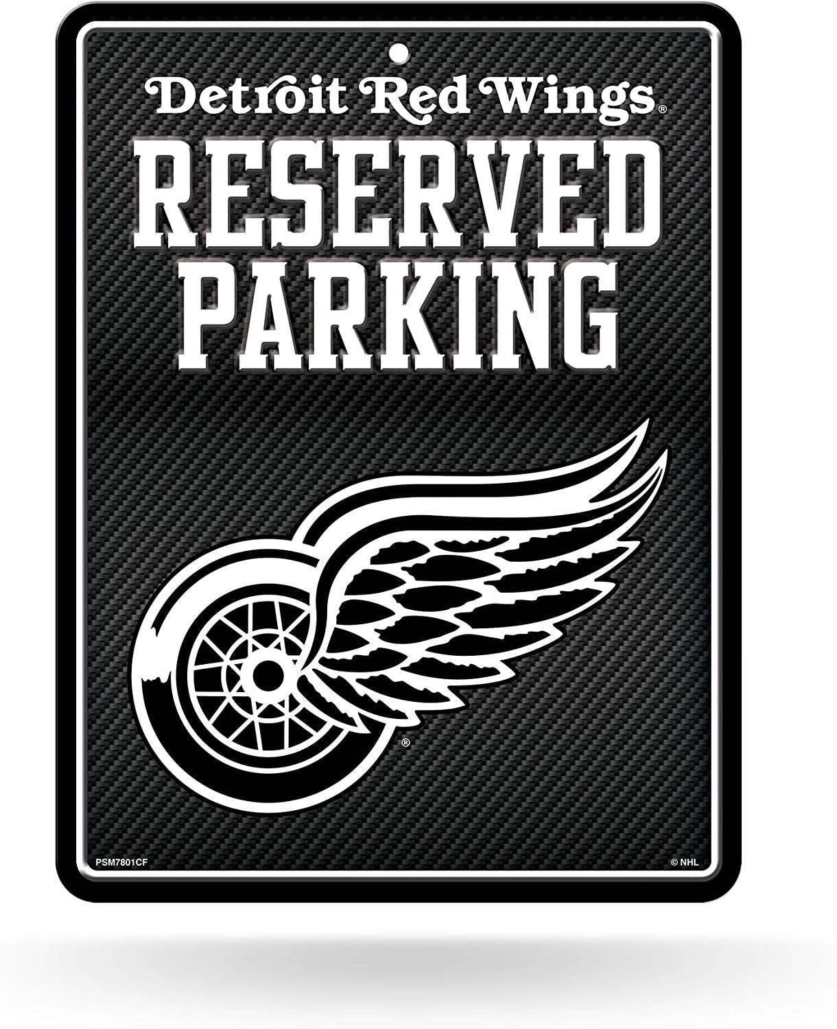 Detroit Red Wings Metal Parking Novelty Wall Sign 8.5 x 11 Inch Carbon Fiber Design