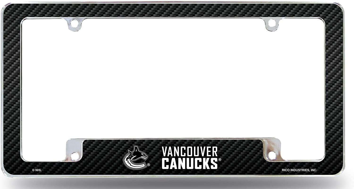 Vancouver Canucks Metal License License Plate Frame Tag Cover, Carbon Fiber Style, 12x6 Inch