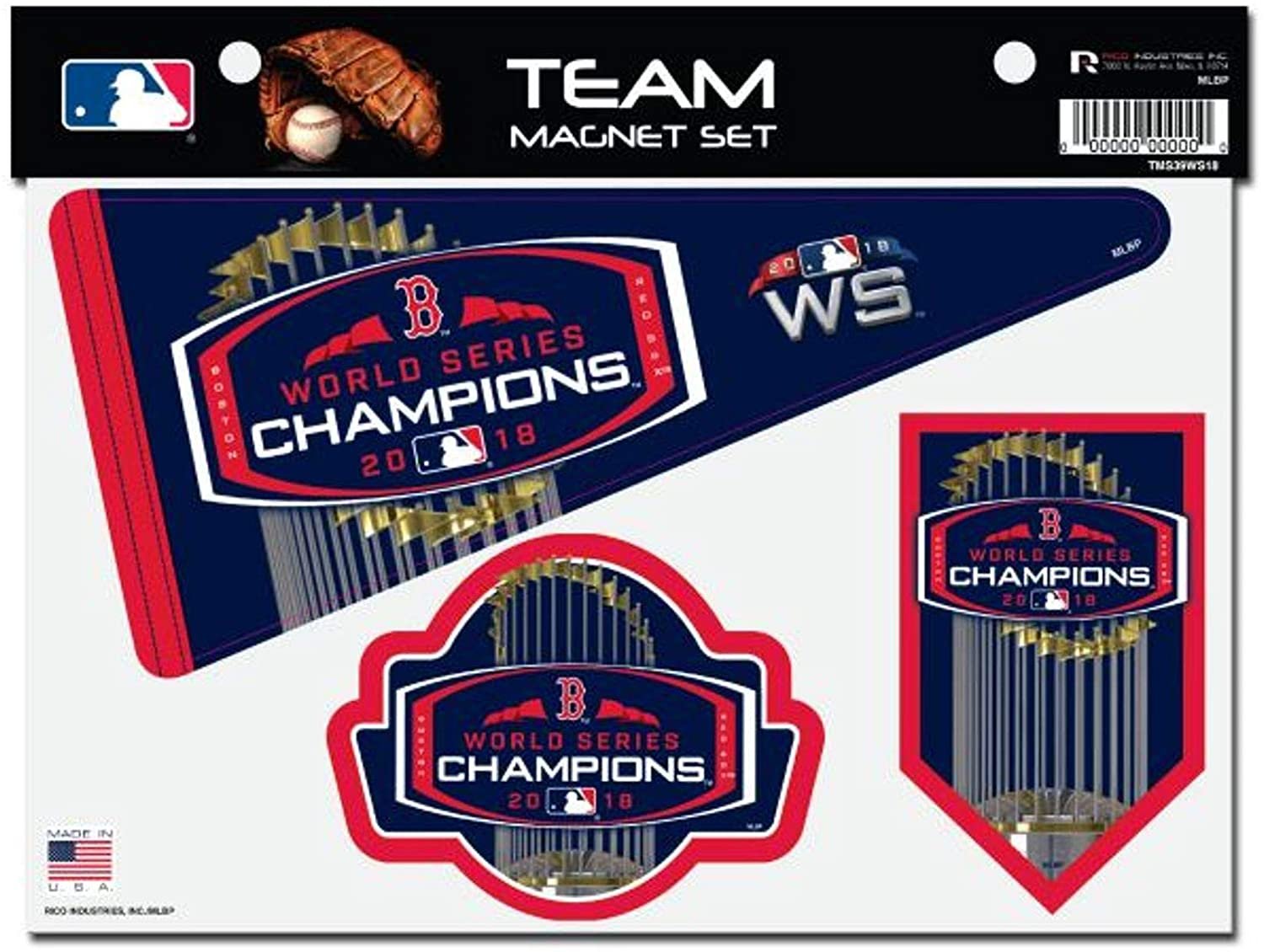 Boston Red Sox 2018 World Series Champions Team Multi Magnet Set, 8.5x11 Inch Sheet, Die Cut, Auto Home