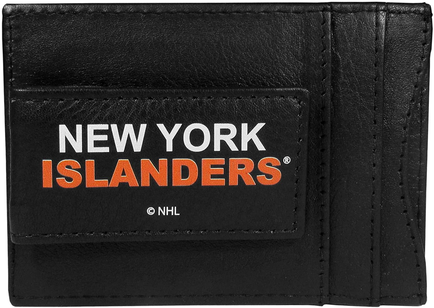 New York Islanders Black Leather Wallet, Front Pocket Magnetic Money Clip, Printed Logo