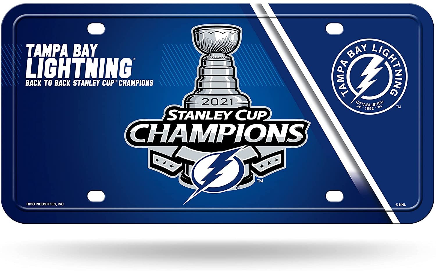 Tampa Bay Lightning Metal Auto Tag License Plate, 2021 Stanley Cup Champions, 6x12 Inch