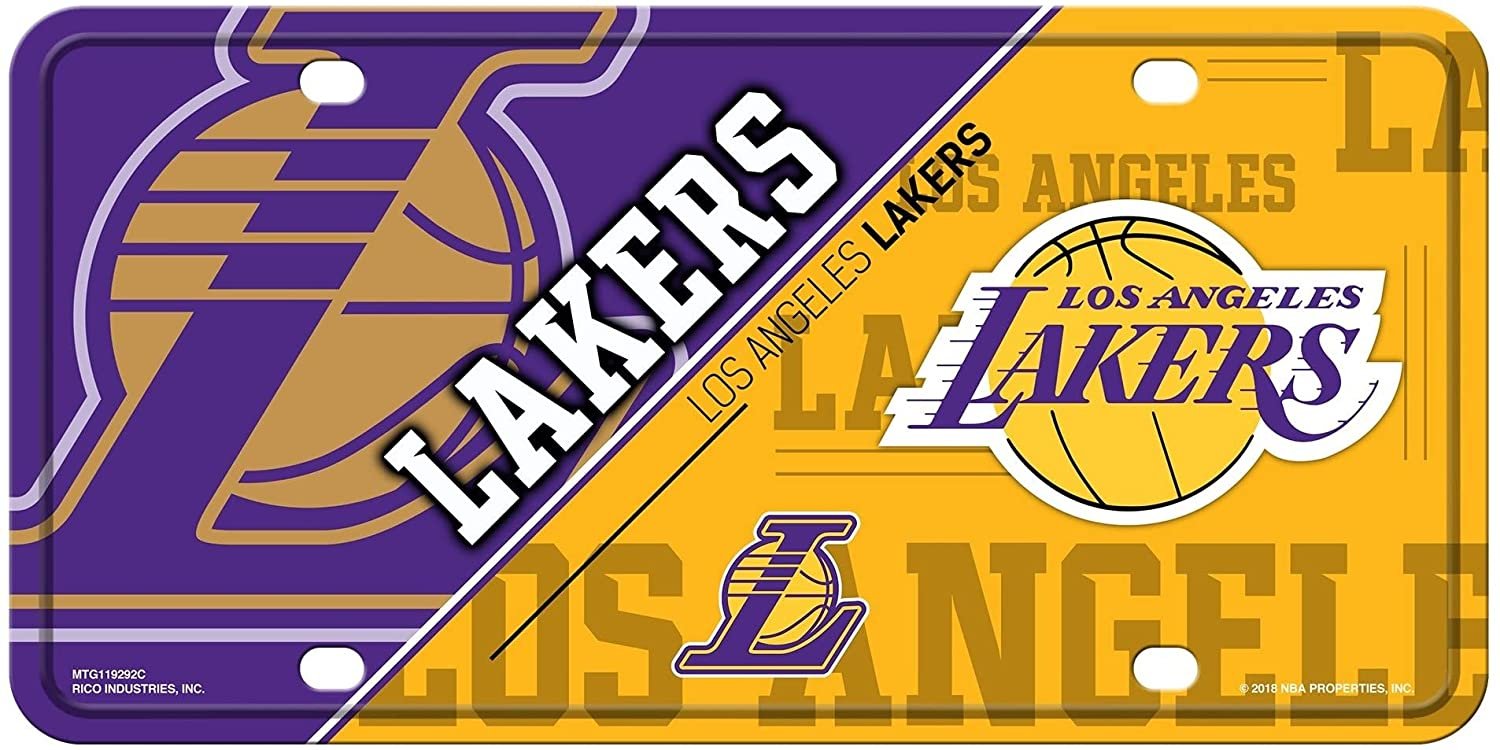 Los Angeles Lakers Metal Auto Tag License Plate, Split Design, 6x12 Inch