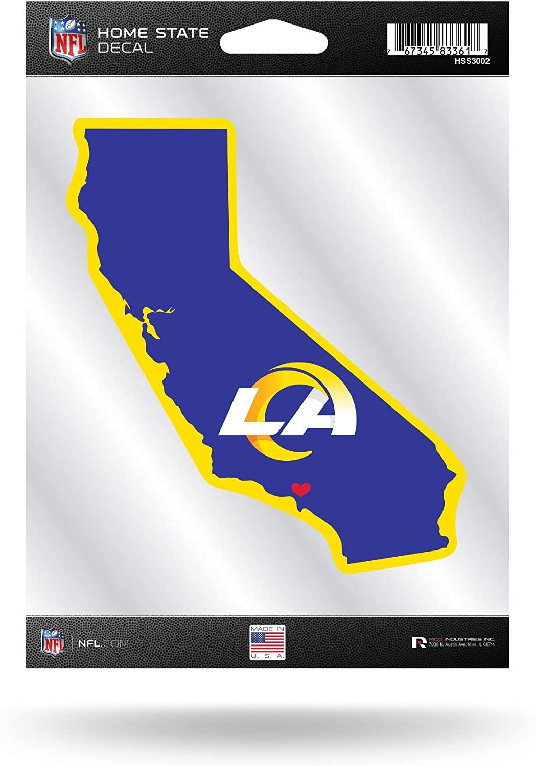 Los Angeles Rams 5 Inch Sticker Decal, Home State Design, Flat Vinyl, Full Adhesive Backing