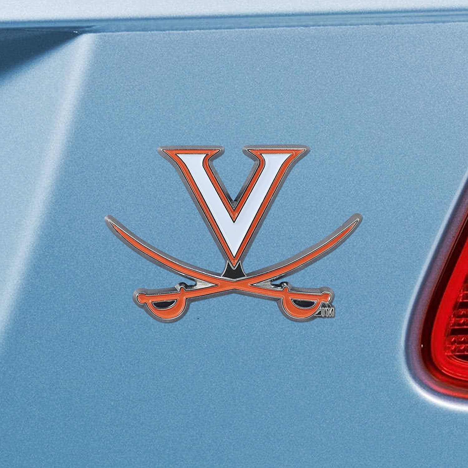 University of Virginia Cavaliers Premium Solid Metal Raised Auto Emblem, Team Color, Shape Cut, Adhesive Backing