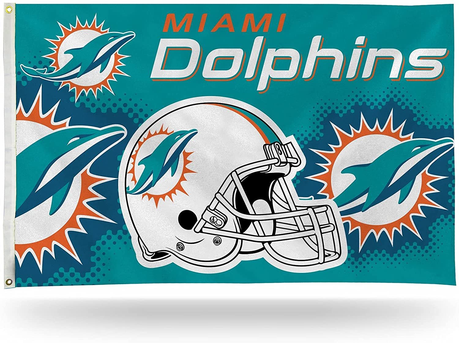 Miami Dolphins Premium 3x5 Feet Flag Banner, Helmet Design, Metal Grommets, Outdoor Use, Single Sided