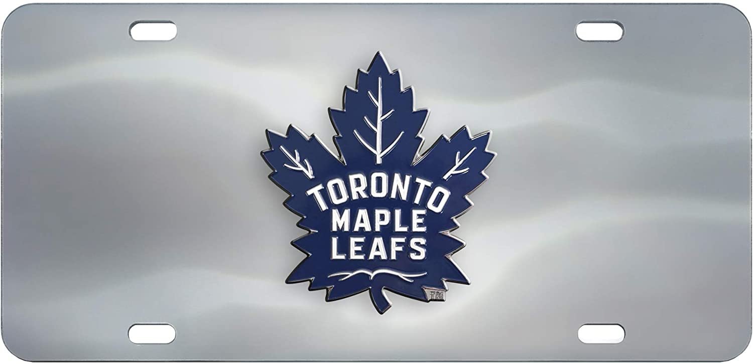 Toronto Maple Leafs License Plate Tag, Premium Stainless Steel Diecast, Chrome, Raised Solid Metal Color Emblem, 6x12 Inch