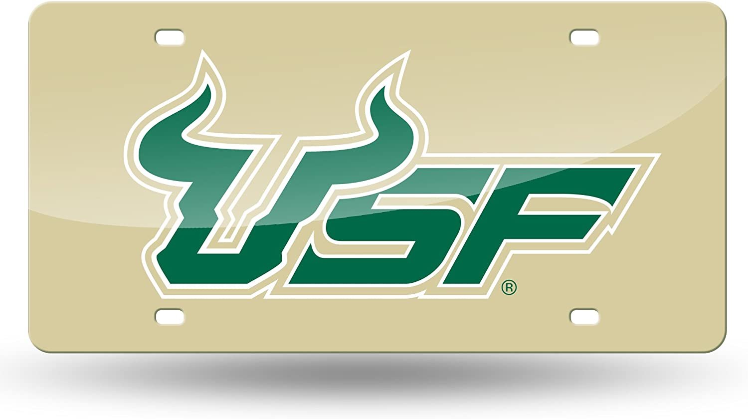 University of South Florida Bulls USF Premium Laser Cut Tag License Plate, Gold Mirrored Acrylic Inlaid, 12x6 Inch