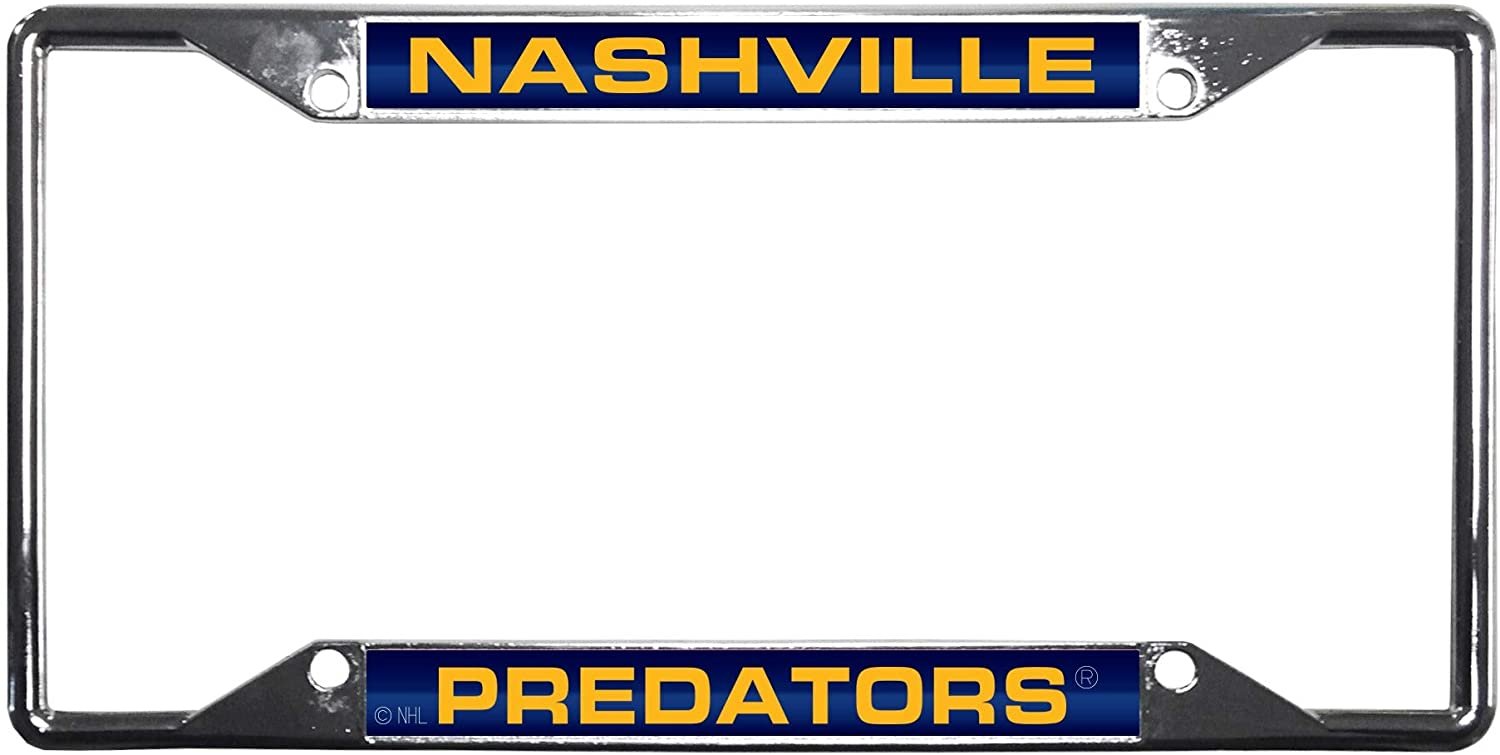 Nashville Predators Chrome Metal License Plate Frame Tag Cover, Laser Acrylic Mirrored Inserts, EZ View, 12x6 Inch