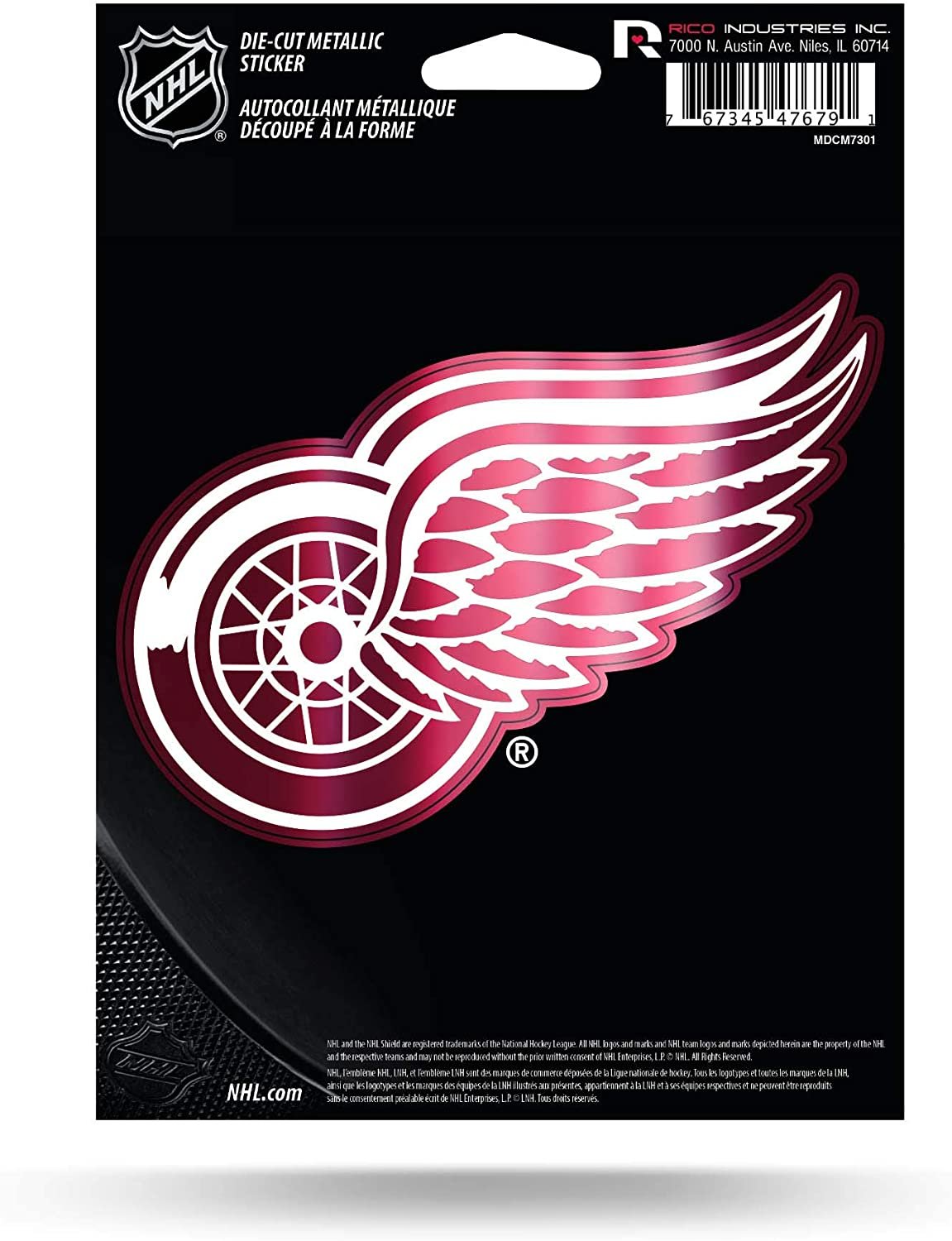 Detroit Red Wings 5 Inch Sticker Decal Shape Cut Shimmer Metallic Design Full Adhesive Backing
