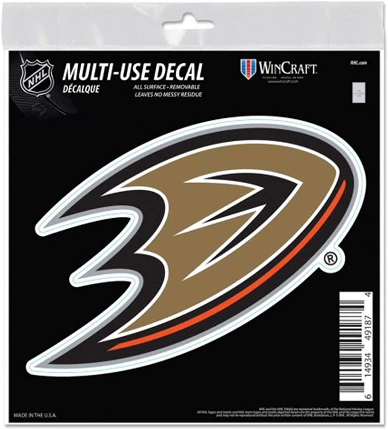 Anaheim Ducks 6 Inch Decal Sticker, Flat Vinyl, Die Cut, Primary Design, Full Adhesive Backing