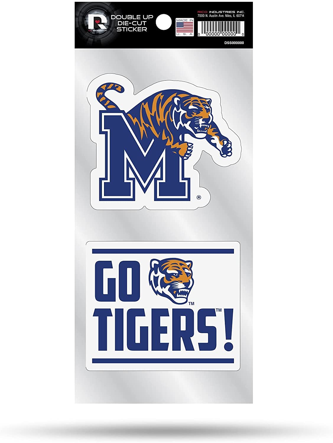 University of Memphis Tigers 2-Piece Double Up Die Cut Sticker Decal Sheet, 4x8 Inch