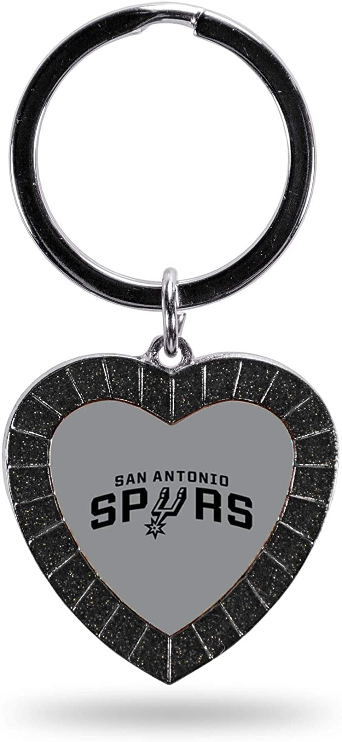 San Antonio Spurs Metal Keychain Rhinestone Colored Heart Shape