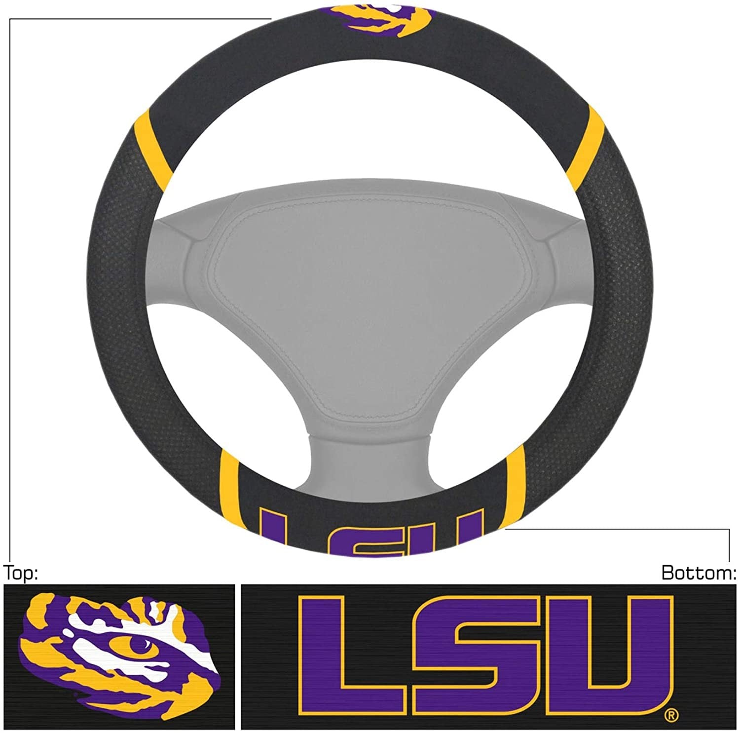 LSU Tigers Steering Wheel Cover Premium Embroidered Black 15 Inch Louisiana State University