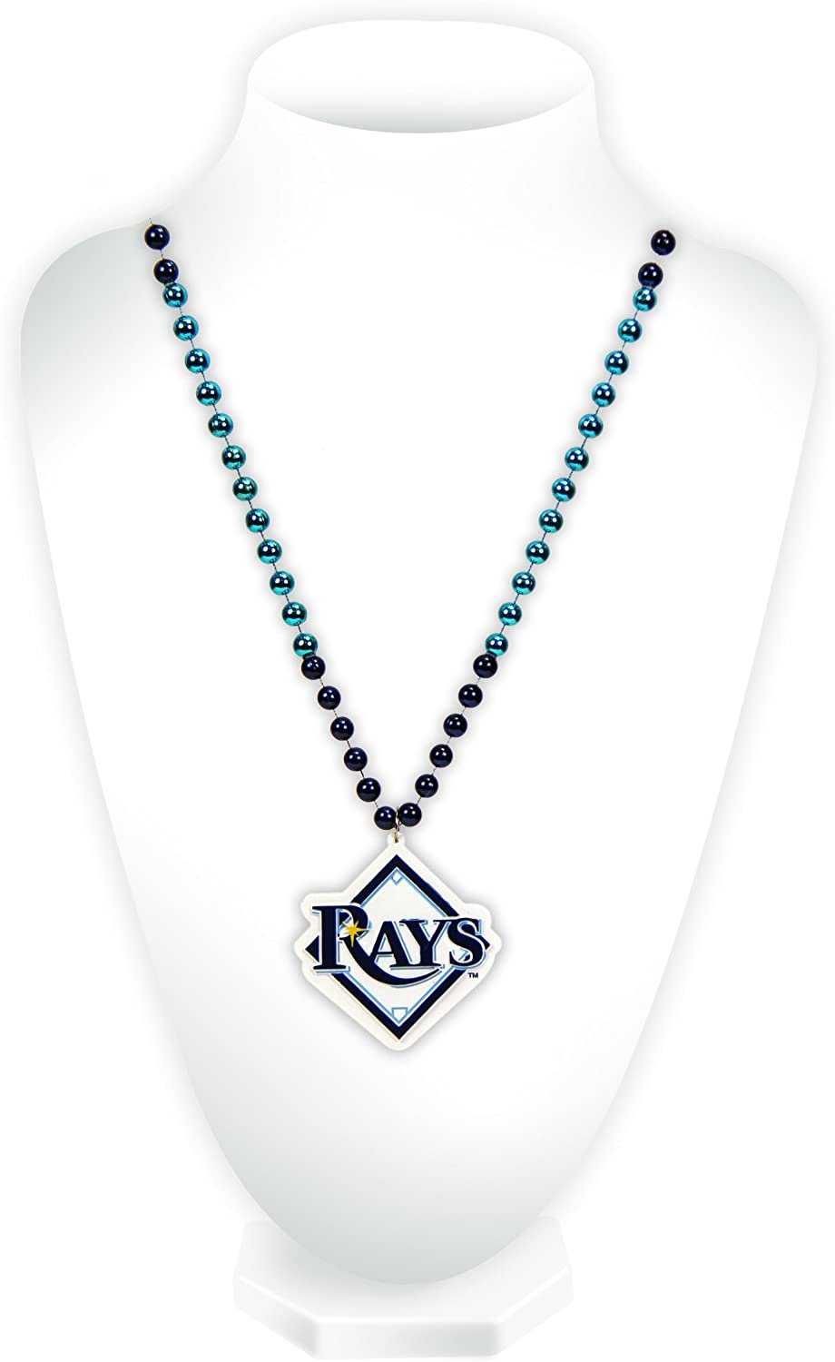 Tampa Bay Rays Bead Necklace with Round Medallion, Great Game Day Accessory, 3x24 Inch