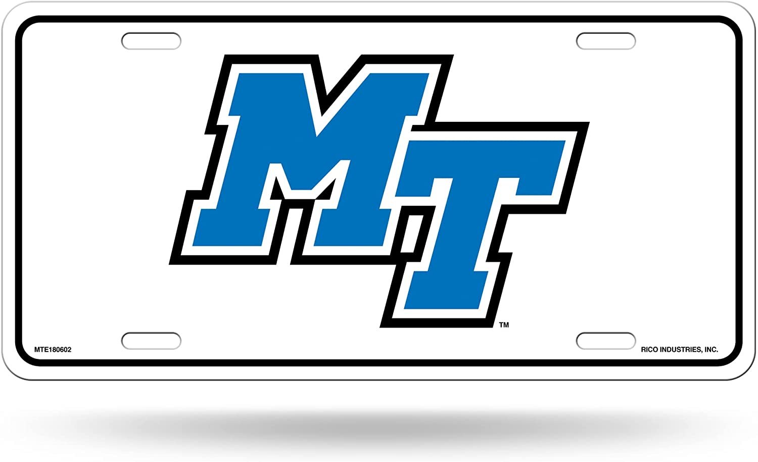 Middle Tennessee State University Blue Raiders Metal Auto Tag License Plate, White Design, 6x12 Inch