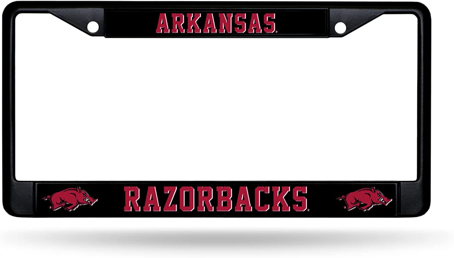 University of Arkansas Razorbacks Black Metal License Plate Frame Chrome Tag Cover 6x12 Inch