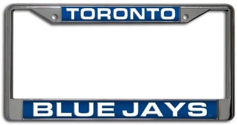 Toronto Blue Jays Metal License Plate Frame Chrome Tag Cover, Laser Acrylic Mirrored Inserts, 12x6 Inch
