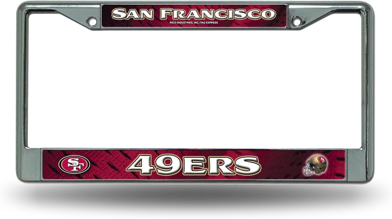 San Francisco 49ers Chrome Metal License Plate Frame Tag Cover, Jersey Style, 12x6 Inch