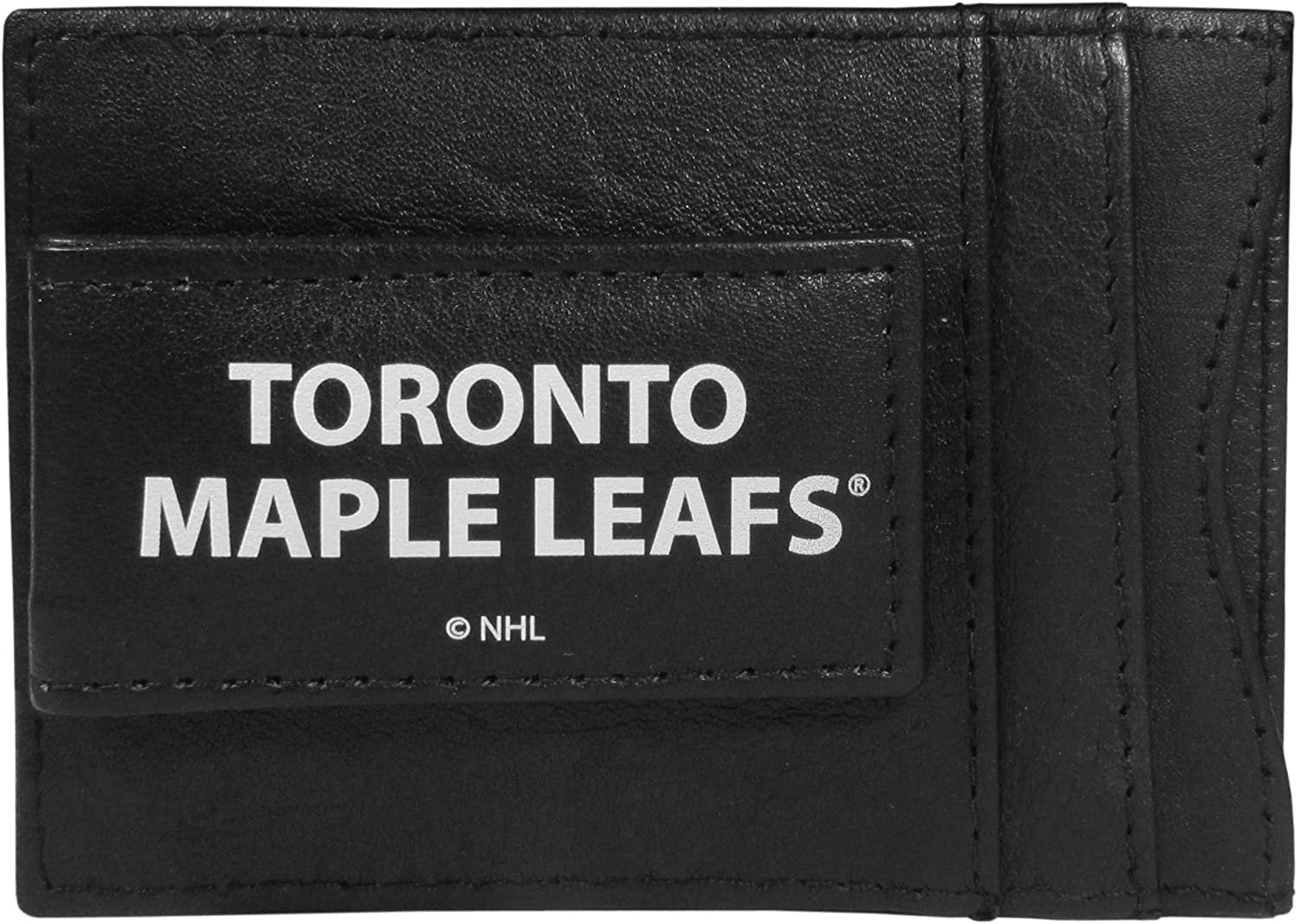 Toronto Maple Leafs Black Leather Wallet, Front Pocket Magnetic Money Clip, Printed Logo