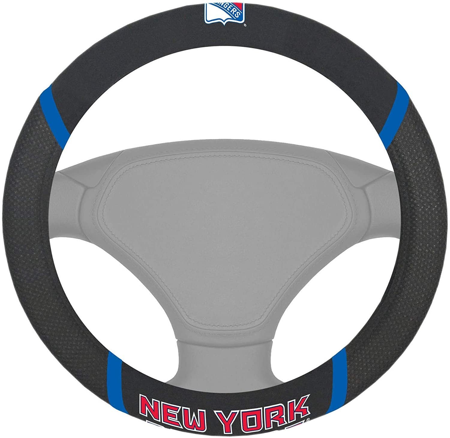 New York Rangers Steering Wheel Cover Premium Embroidered Black 15 Inch