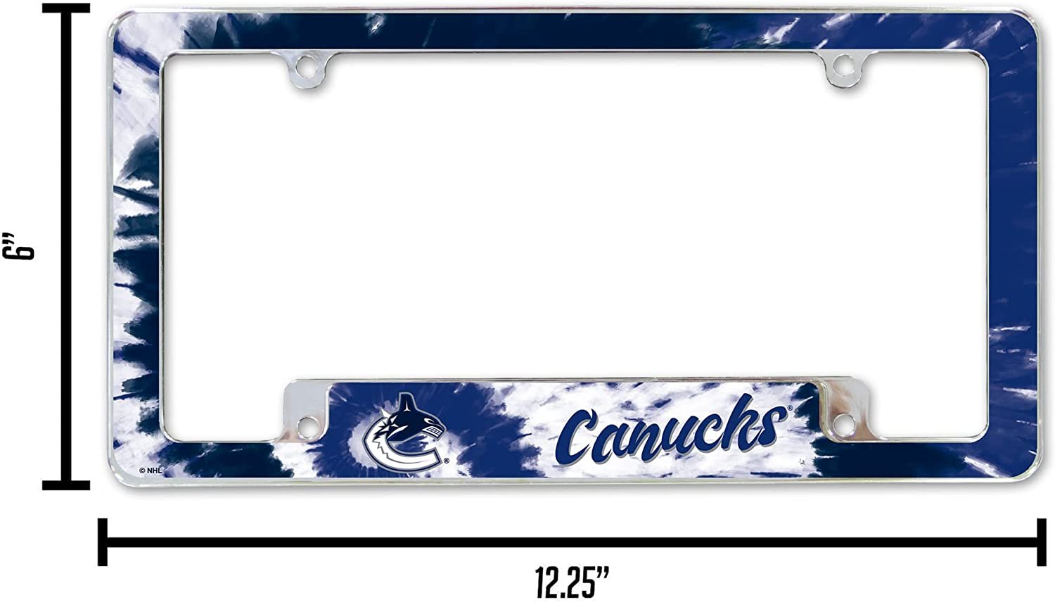 Vancouver Canucks Metal License Plate Frame Chrome Tag Cover Tie Dye Design 6x12 Inch