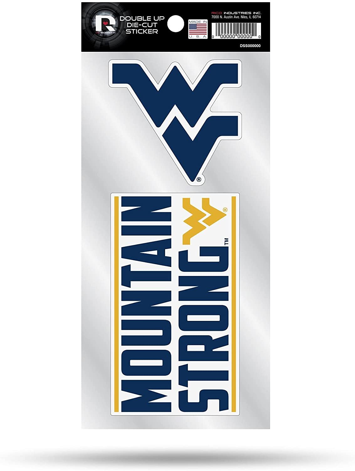 West Virginia University Mountaineers 2-Piece Double Up Die Cut Sticker Decal Sheet, 4x8 Inch