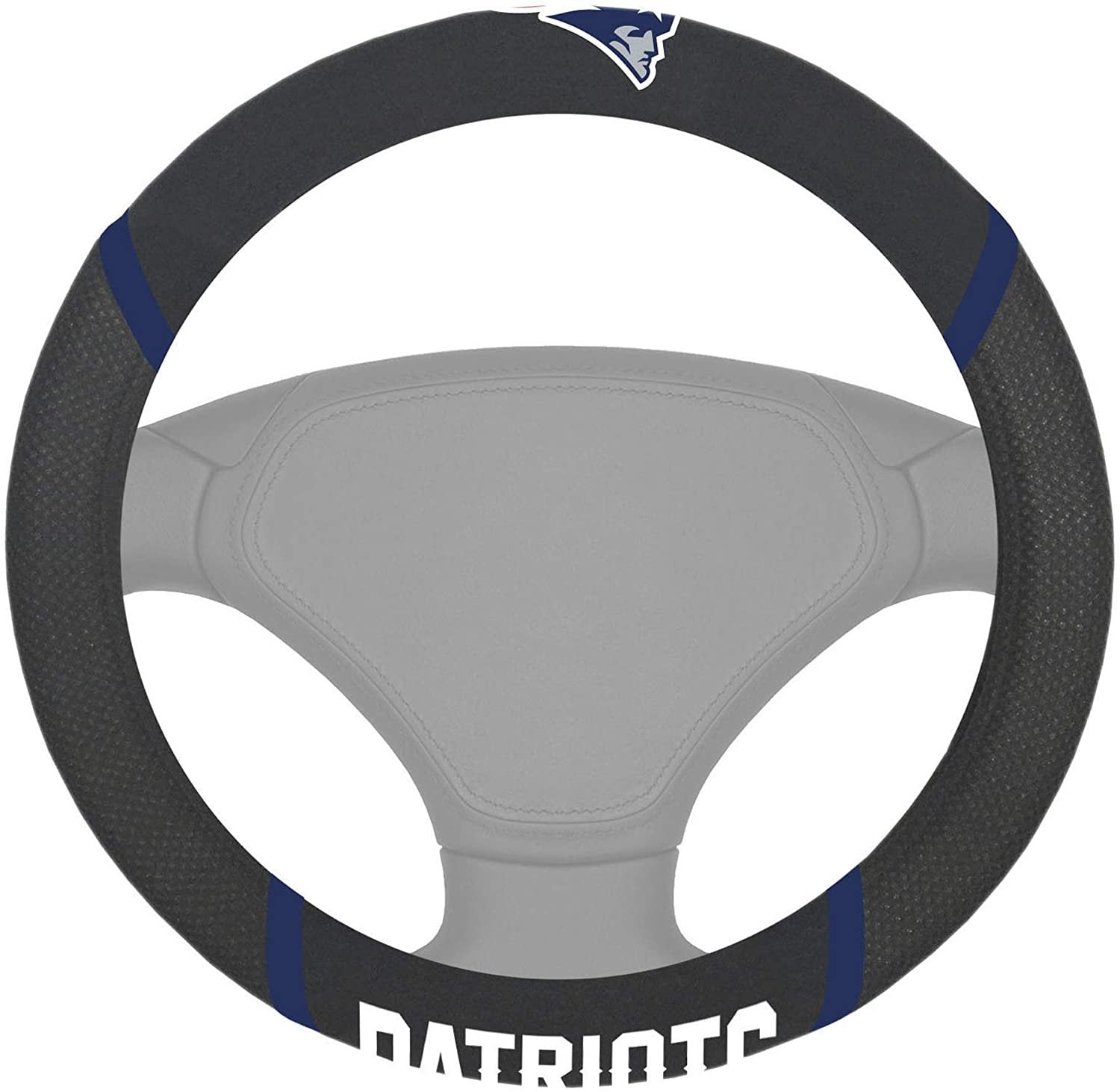 New England Patriots Premium 15 Inch Black Emroidered Steering Wheel Cover