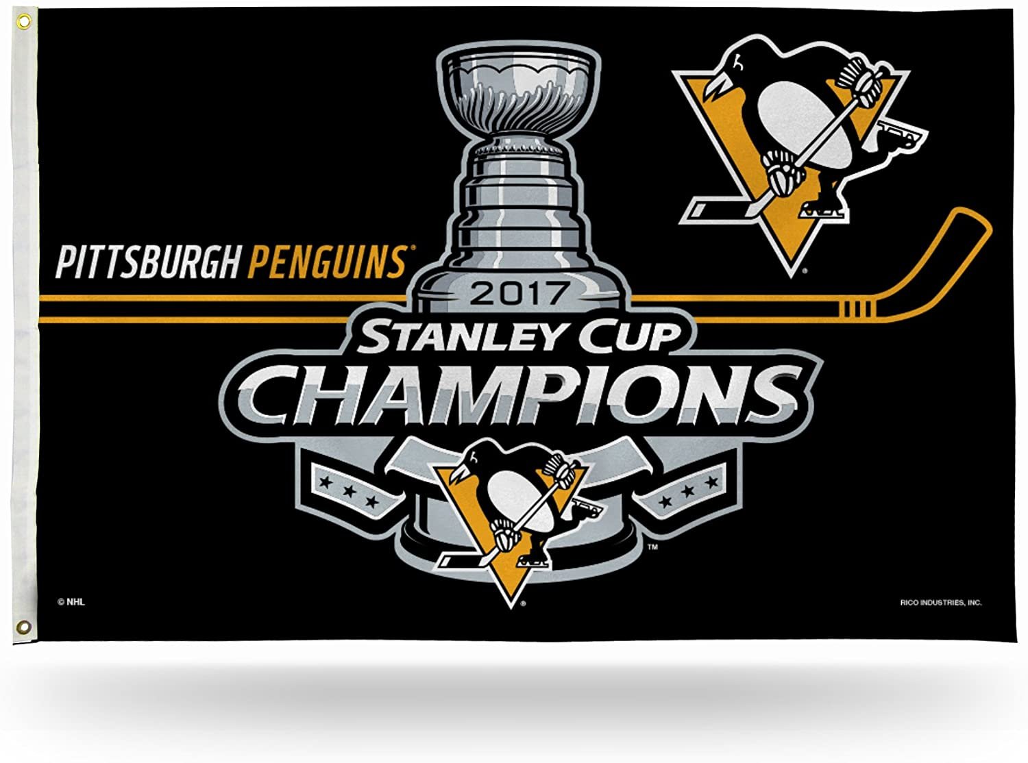 Pittsburgh Penguins 2017 Stanley Cup Champions Premium 3x5 Feet Flag Banner, Metal Grommets, Outdoor Use, Single Sided